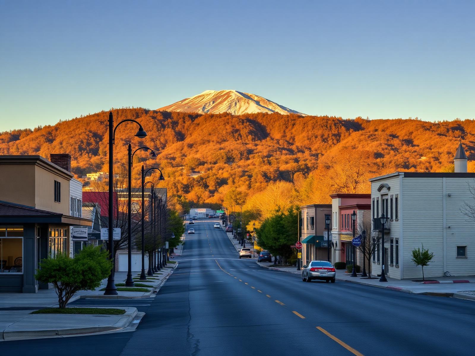 Downtown Concord street with Mount Diablo in the background